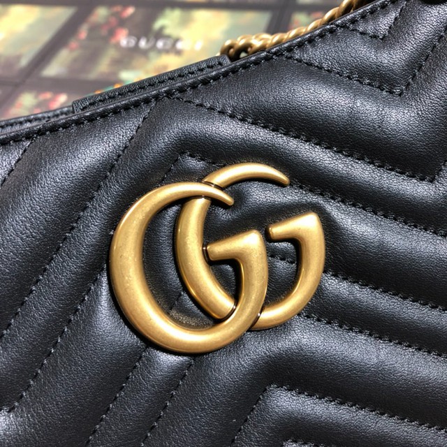 Gucci經典款女包 453569 古馳Gucci手提肩背女包 Marmont系列 Gucci黑色全皮手袋  gqy2523